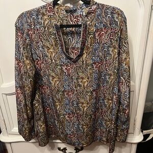 Tolani Floral Top Paisley Silk VNeck Blouse S/M